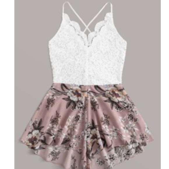 SHEIN White Lace Floral Romper - Picture 14 of 14